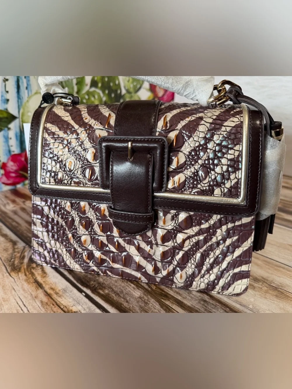 Brahmin Coffee Bengal Small Hallie Satchel Shoulder NWT Zebra Animal print HTF